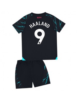 Billige Manchester City Erling Haaland #9 Tredjedraktsett Barn 2023-24 Kortermet (+ Korte bukser)